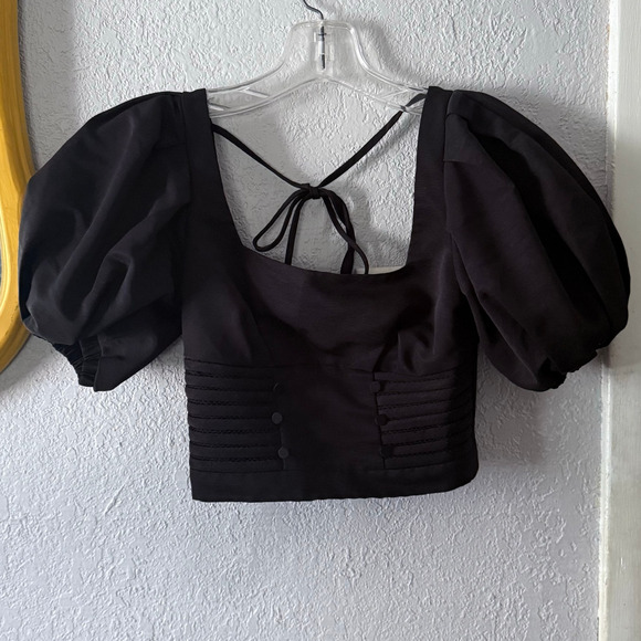 Self-Portrait Ottoman Square Neck Open Back Top Black Size 0 EUC - Picture 4 of 9